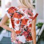 Fiery Red Floral Short Sleeve Round Neck Blouse