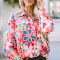 Multicolor Floral Print Bubble Sleeve Shirt