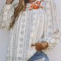 Beige Long Sleeve Embroidered Print Blouse