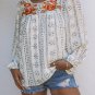 Beige Long Sleeve Embroidered Print Blouse