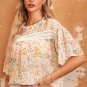 Multicolor Floral Print Wide Ruffle Sleeves Blouse
