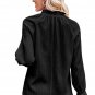 Black Frilled Mock Neck Ripple Bubble Sleeve Blouse