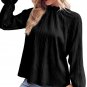 Black Frilled Mock Neck Ripple Bubble Sleeve Blouse
