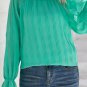 Green Striking Pleated Flared Cuff Long Sleeve Blouse