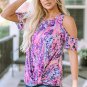 Multicolor Lavender Floral Print Cold Shoulder Blouse