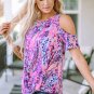 Multicolor Lavender Floral Print Cold Shoulder Blouse