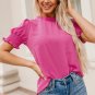 Rose Solid Color Smocked Puff Sleeve Blouse