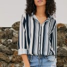 White Navy Striped Modern Women Shirt