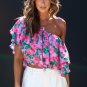 Rose Floral Off-Shoulder Tiered Ruffle Blouse