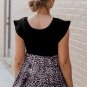 Black Ruffle Sleeve Bodice Leopard Splice Blouse
