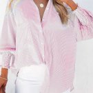 Pink Smocked Cuffed Striped Boyfriend Shirt with Pocket