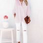 Pink Smocked Cuffed Striped Boyfriend Shirt with Pocket