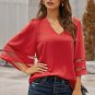 Red Flare Sleeve V Neck Loose Blouse