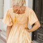 Yellow Striped Print Smocked Flowy Blouse