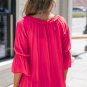 Rose Frilled Split V Neck Ruffled Sleeve Shift Top