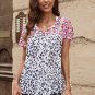 Leopard Mix Print Tassel Tie Blouse