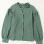 Green Frilled Split Neck Crinkled Shirt