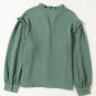 Green Frilled Split Neck Crinkled Shirt