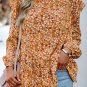 Orange Ruffle Collar Long Sleeve Peplum Top