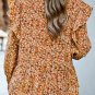 Orange Ruffle Collar Long Sleeve Peplum Top