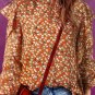 Orange Ruffle Collar Long Sleeve Peplum Top
