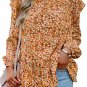 Orange Ruffle Collar Long Sleeve Peplum Top