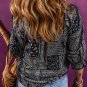 Navy Blue Vintage Boho Paisley Print 3/4 Sleeve Blouse