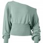 Green Off Shoulder Bishop Sleeve Cinched Waist Blouse