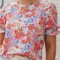 Multicolor Mix Floral Pattern Bubble Sleeve Blouse