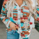 Multicolor Aztec Print Buttoned Pocket Chest Long Sleeve Shirt