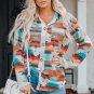 Multicolor Aztec Print Buttoned Pocket Chest Long Sleeve Shirt