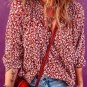 Biking Red Floral Print Smocked Tie Neck Blouse