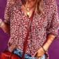 Biking Red Floral Print Smocked Tie Neck Blouse