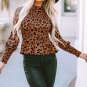Brown Leopard Smocked Puff Sleeve Peplum Top