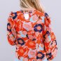 Fiery Red Floral Print Ruffle Puff Sleeve Blouse
