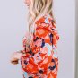 Fiery Red Floral Print Ruffle Puff Sleeve Blouse