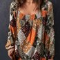 Green Square Neck Mixed Print Blouse