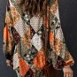 Green Square Neck Mixed Print Blouse
