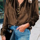 Desert Palm Frilled Neck Buttoned Front Velvet Top
