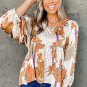 Multicolour Floral Print V Neck Babydoll Blouse