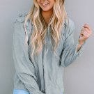 Green Ruffled Square Neck Cuffs Long Sleeve Blouse