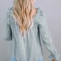 Green Ruffled Square Neck Cuffs Long Sleeve Blouse