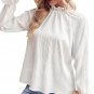 White Frilled Mock Neck Ripple Bubble Sleeve Blouse