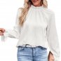 White Frilled Mock Neck Ripple Bubble Sleeve Blouse
