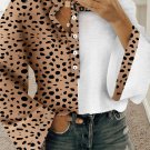 Khaki Leopard Contrast Half Button Casual Blouse