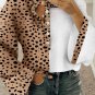 Khaki Leopard Contrast Half Button Casual Blouse