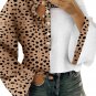 Khaki Leopard Contrast Half Button Casual Blouse