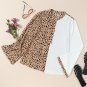 Khaki Leopard Contrast Half Button Casual Blouse