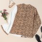 Khaki Leopard Contrast Half Button Casual Blouse