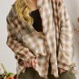 Brown Multi Plaid Patchwork Raw Edge Casual Shirt